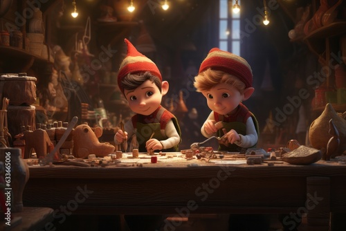 Obraz na płótnie elf. elves make toys for children. Workshop of Santa Claus. w salonie
