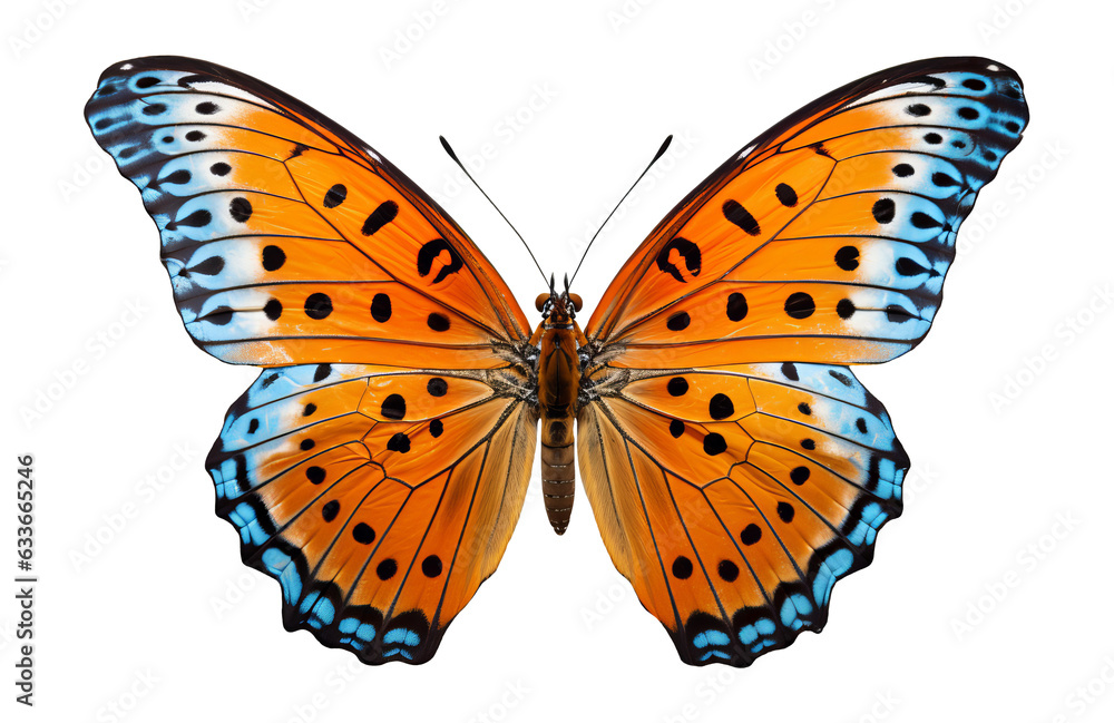 Blue orange butterfly with spread wings cut out on transparent background Blue orange butterfly with spread wings cut out on transparent background