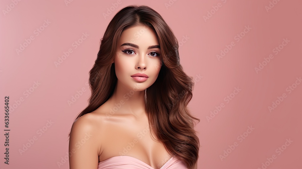 Attractive advertising model on pink backdrop with room for content Attractive advertising model on pink backdrop with room for content