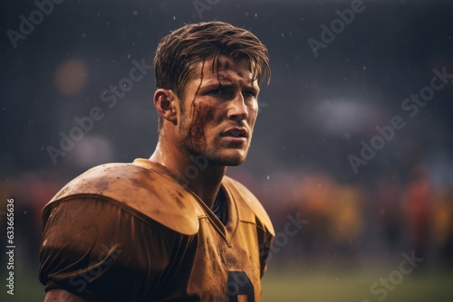 a man plays American football in the stadium. © robertuzhbt89