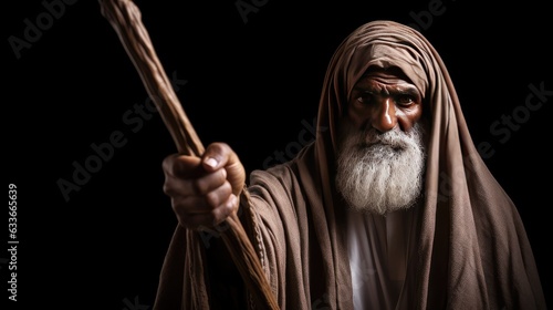 Tela An isolated prophet holding a staff against a black background Ample space avail
