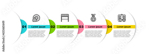 Set line Soccer football ball, Football goal, or soccer medal and betting money. Business infographic template. Vector