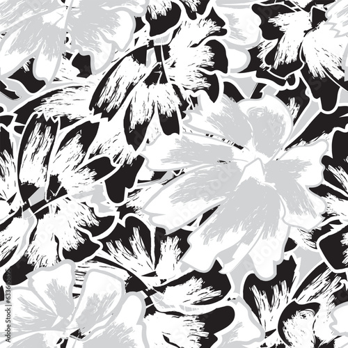 Monochrome Abstract Floral Seamless Pattern Design