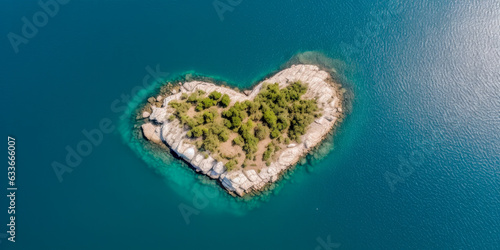 A beautiful tropical island with the shape of Heart, aerial view - Generative AI © jovannig