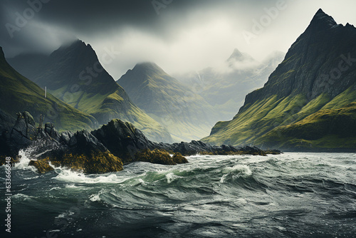 Sea tropical landscape with mountains view. Generated ai © Zz