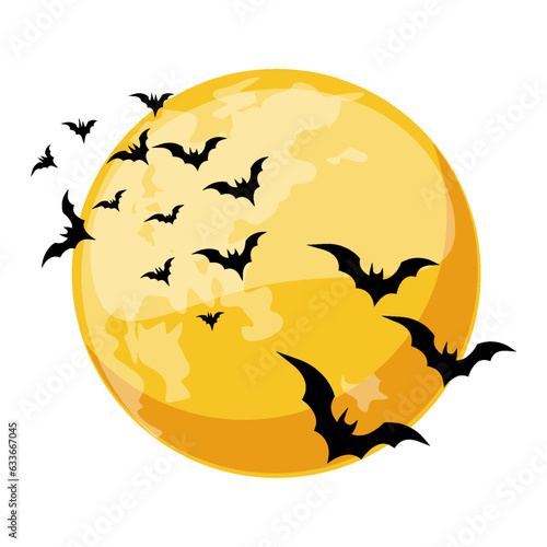 Cartoon orange night moon and bats