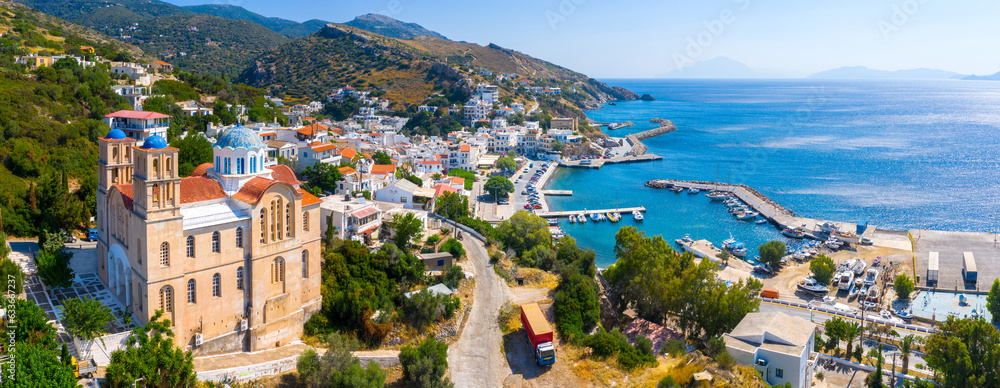 Naklejka premium Agios Kirikos village is the capital of Ikaria island, Greece.