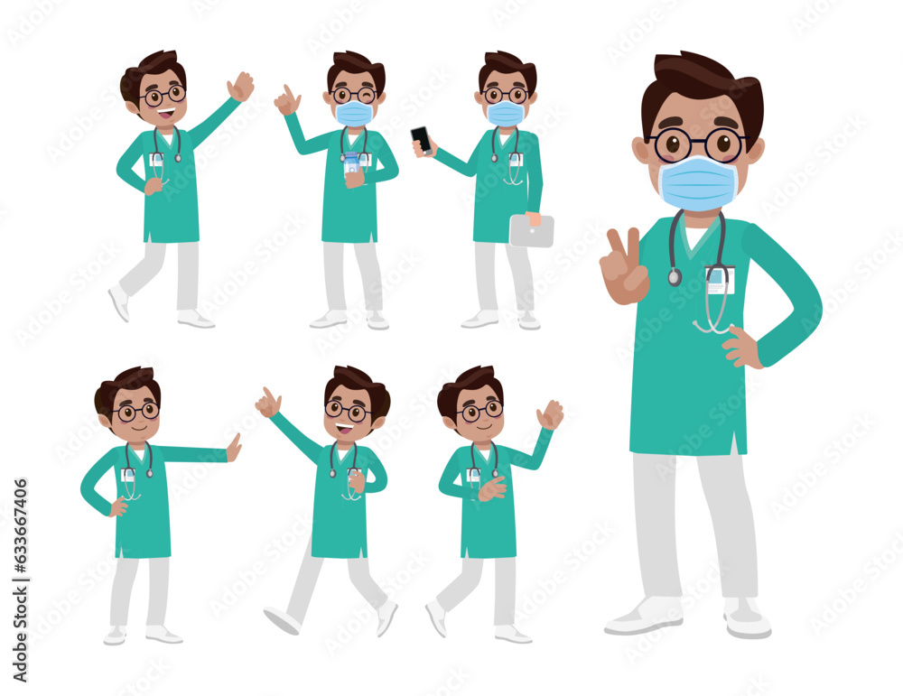 Set of doctor with different poses