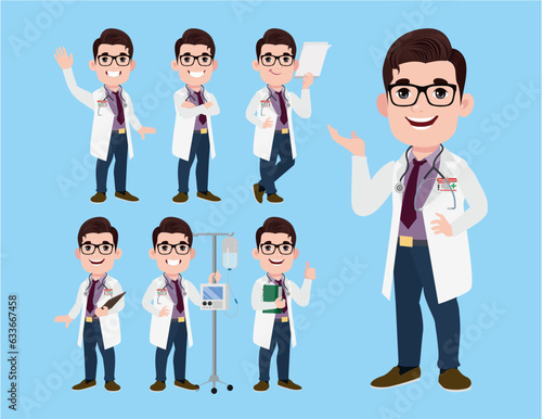 Set of doctor with different poses