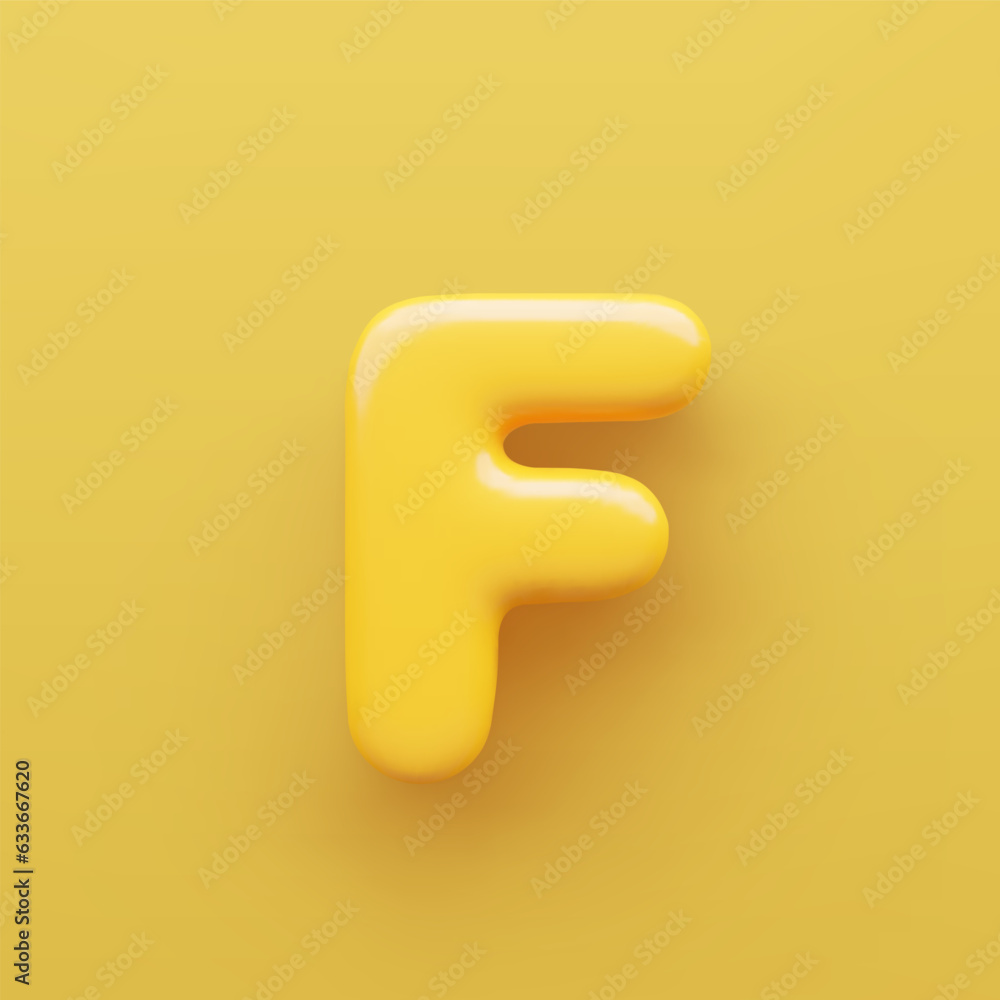 Naklejka premium 3D Yellow letter F with a glossy surface on a yellow background .