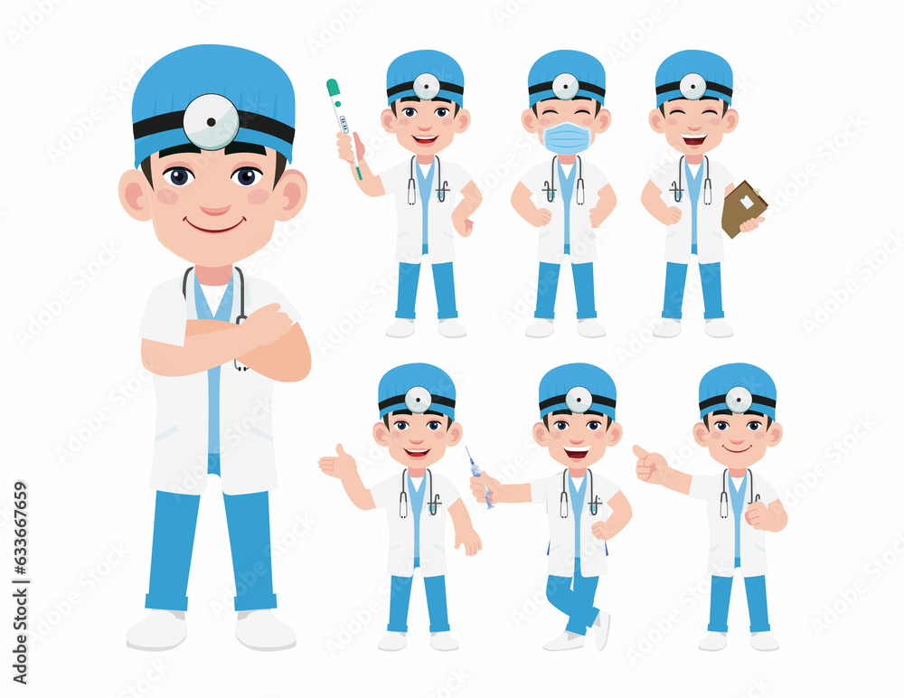 Set of doctor with different poses Set of doctor with different poses
