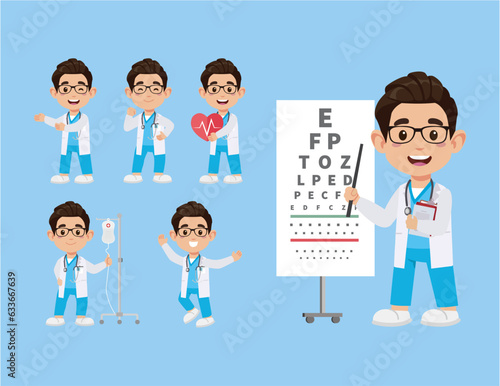 Set of doctor with different poses