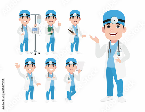 Set of doctor with different poses