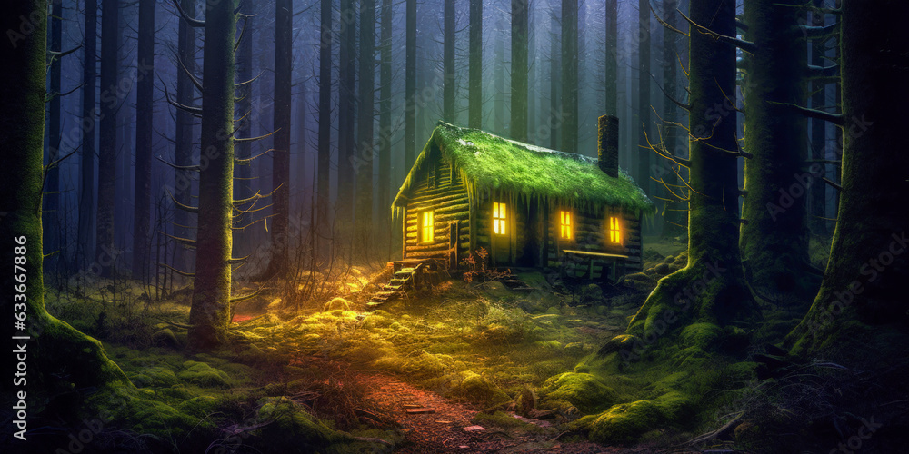 Isolated house in the forest - Generative AI
