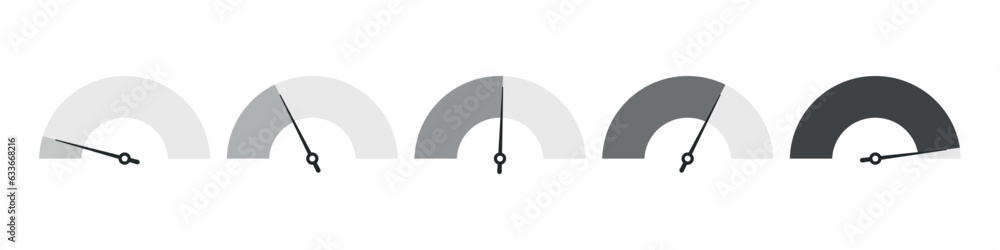 Dashboard speedometer icon. Dial meter indicates low to high power levels. Flat vector illustration isolated on white background. Dashboard speedometer icon. Dial meter indicates low to high power levels. Flat vector illustration isolated on white background.