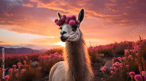 llama with a flowers