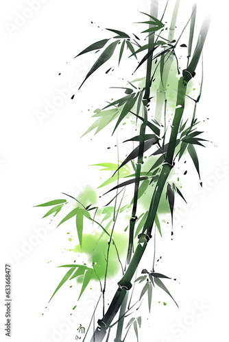 Chinese traditional ink wash painting of bamboo forest. Created with Generative AI technology. 