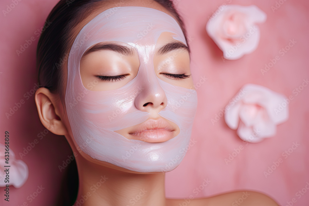 Woman applying clay mask, spa day for woman Woman applying clay mask, spa day for woman