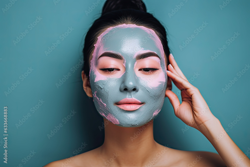 Woman applying clay mask,  spa day for woman