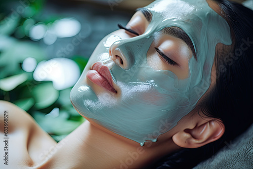 Woman applying clay mask, spa day for woman