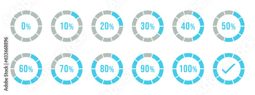 Percentage infographics in sky blue color. Circle loading and circle progress collection. Set of circle percentage diagrams for infographics 0 10 20 30 40 50 60 70 80 90 100 percent in sky blue color.