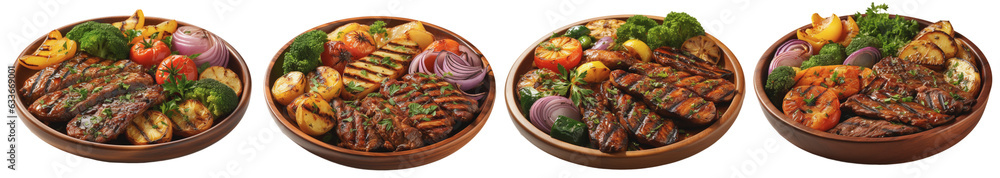 Grilled vegetables on a plate, side view, generative AI Grilled vegetables on a plate, side view, generative AI