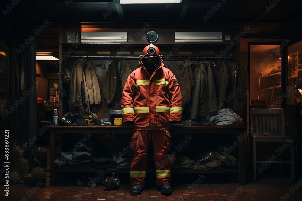 Bunker Suit of Firefighter Within the Fire Station. Generative AI