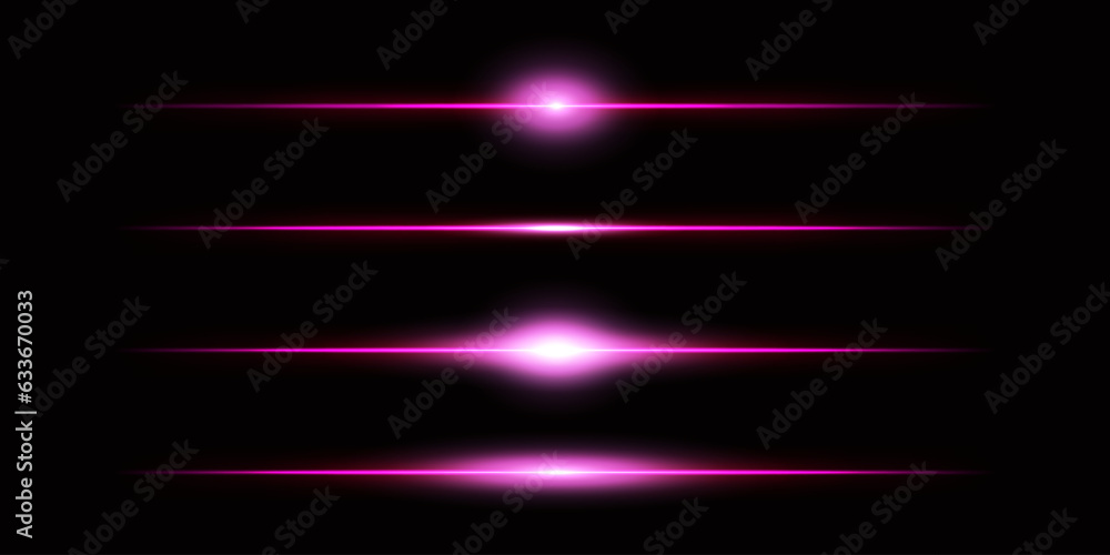 Pink laser beams isolated on a black background. Glowing stripes. Abstract vector illustration.