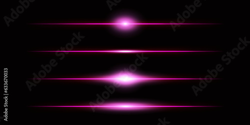 Pink laser beams isolated on a black background. Glowing stripes. Abstract vector illustration.