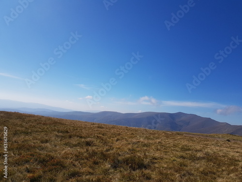 view from the top of the mountain to the mountainous landscape of the Ukrainian Carpathians