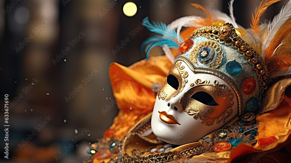 Venetian carnival mask, background with blank space and carnival mask