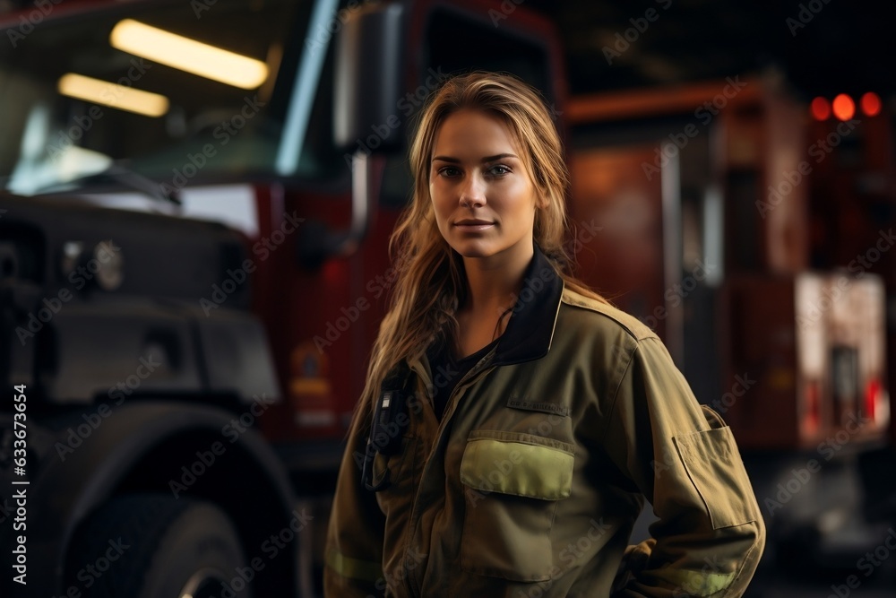 Dedicated Woman Firefighter in Uniform. Generative AI