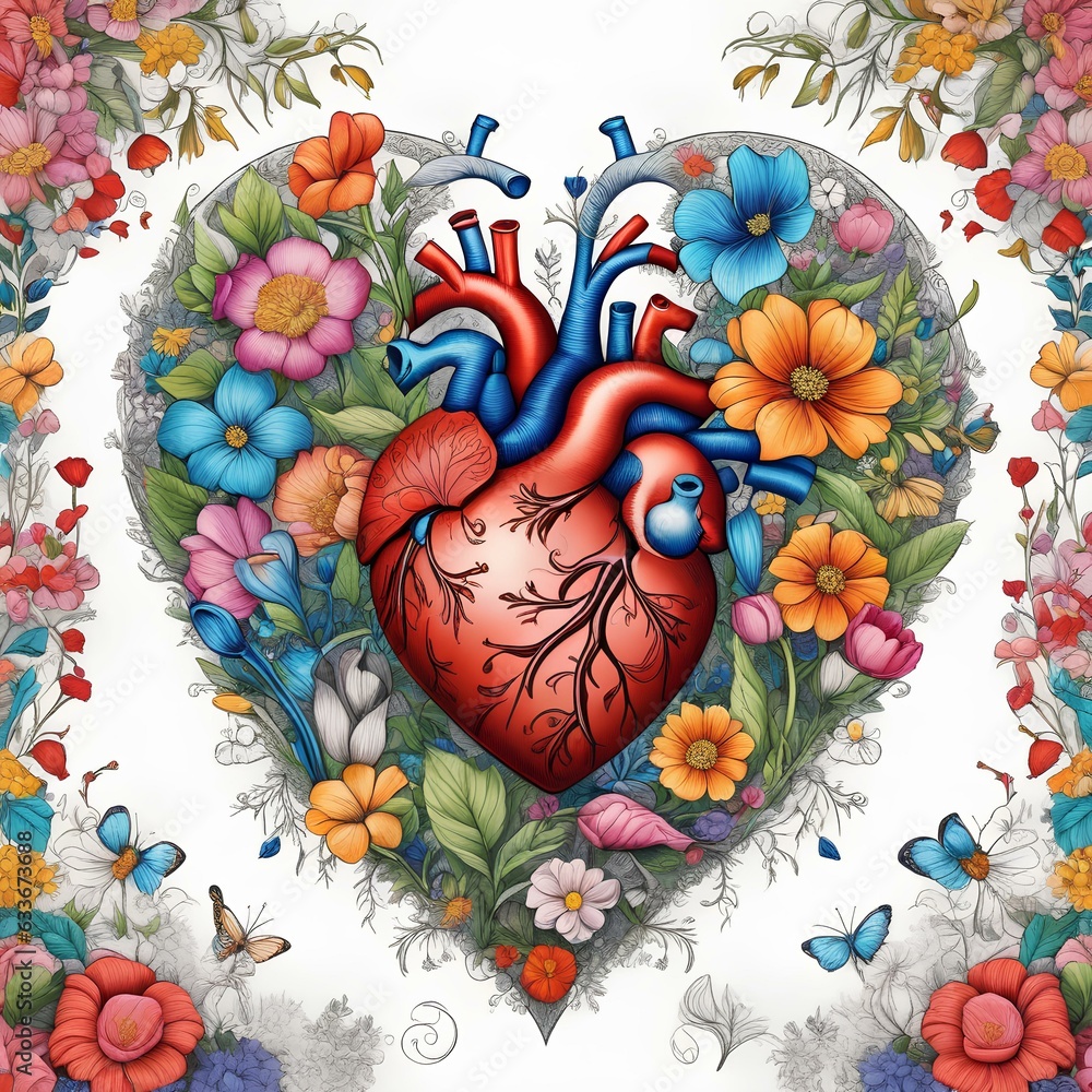 heart with blooming flowers. love