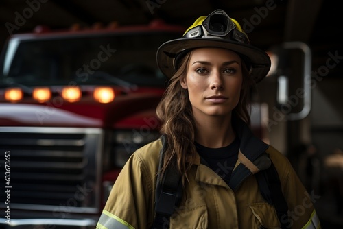 Courageous Female Fireman in Safety Attire. Generative AI