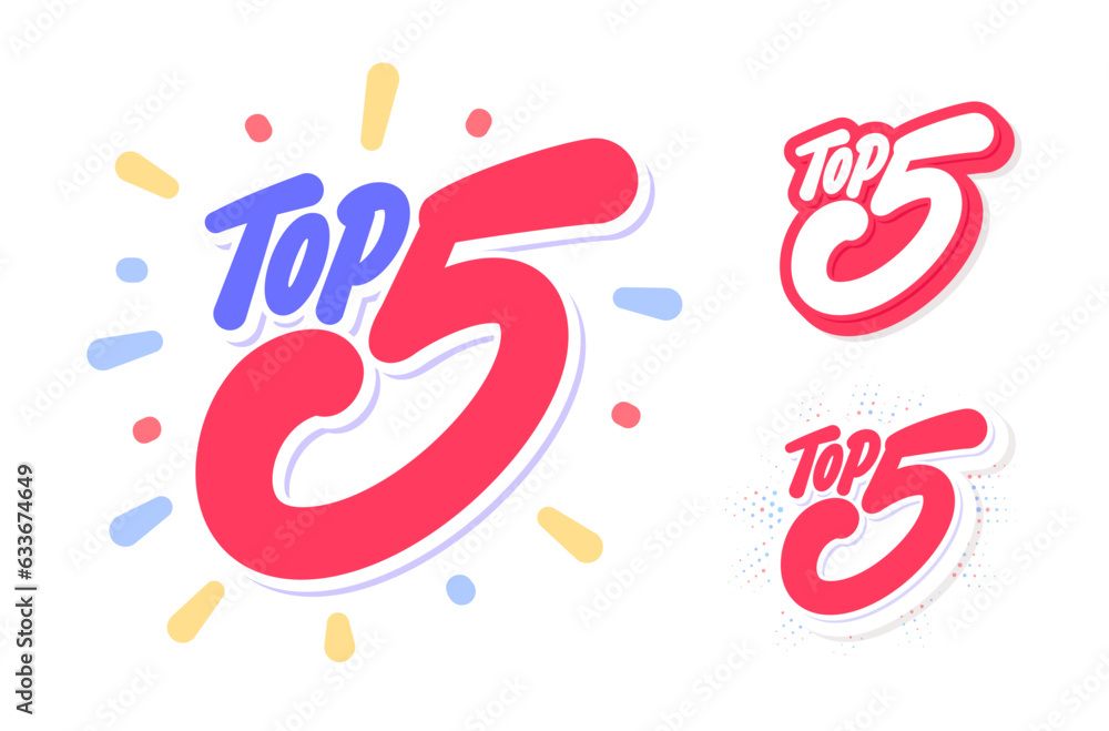 Obraz premium Top 5. Handwritten vector lettering icons.