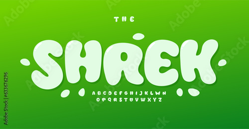 Cartoon bubbly alphabet. Childish fun typography with vibrant green touches. Playful design perfect for kids projects school materials and cheerful stationery