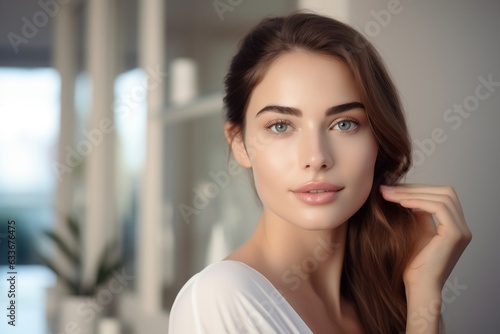 Beautiful woman on the background of light room. Image generated by AI. Free Download Beautiful woman on the background of light room. Image generated by AI. - GFXLoad