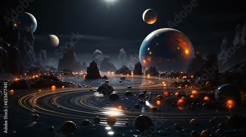 an interpretation of the planetary system with dwarf plans and asteroids, the solar system, 001, generative ai photo