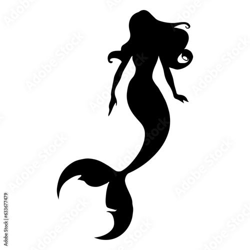 Vector illustration. Silhouette of a woman with a fish tail. Mermaid underwater.