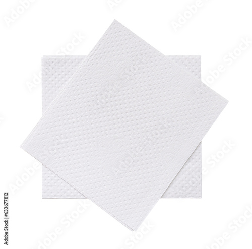 Top view of two folded pieces of white tissue paper or napkin in stack isolated on white background with clipping path in png file format photo