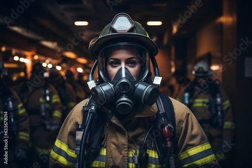 Courageous Firefighter with Oxygen Mask. Generative AI