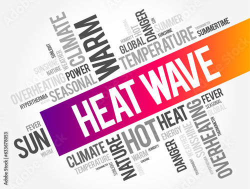 Heat Wave is a period of excessively hot weather, word cloud concept for presentations and reports