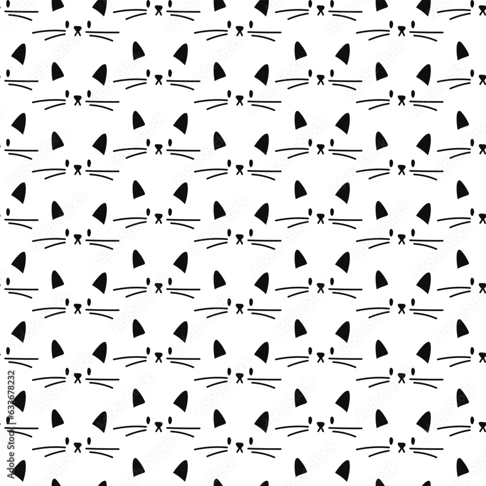 A simple pattern with cat faces. Seamless vector children's pattern with white drawn cat faces on white background