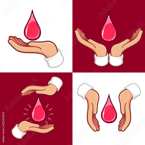 hands with drop of blood donors symbol