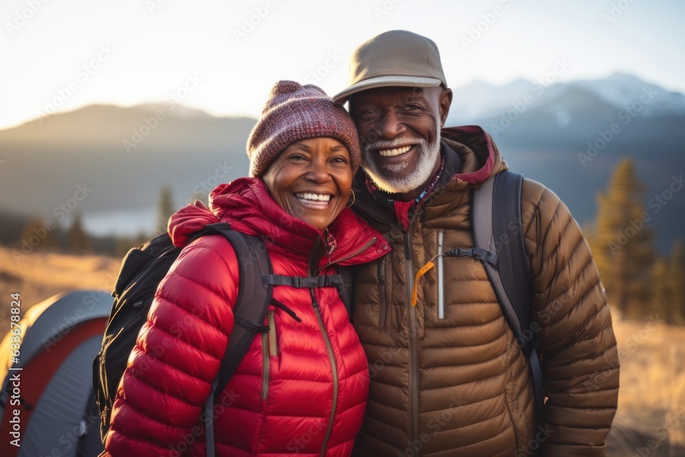 elderly African American couple on a hiking trip. International Day Of Older Persons