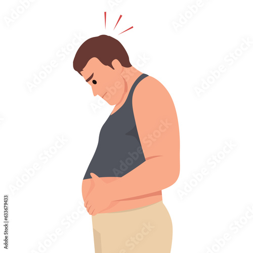 Young man worried about belly fat. Flat vector illustration isolated on white background photo