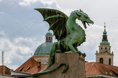 The Dragon Bridge is one of the most recognizable and emblematic sights in Ljubljana, the capital of Slovenia.
A detail of the bridge are bronze statues of dragons.
  