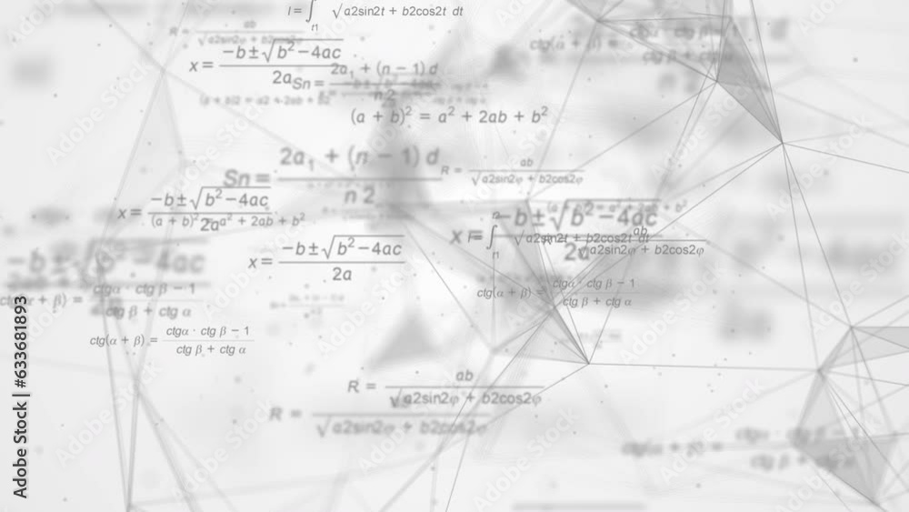 Scientific mathematical abstract white background with formulas and numbers. A plexus of rotating lines. Looped animation. Scientific mathematical abstract white background with formulas and numbers. A plexus of rotating lines. Looped animation.
