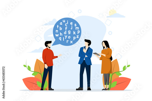 Jargon, complicated conversations, difficult to explain, communicate with technical words, difficult to understand language, speak jargon words in speech bubble dialogues that confuse people.
