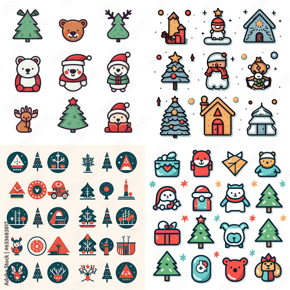 custom made wallpaper toronto digitalChristmas collection icon , New Year elements symbols icon set , white background , Created with Generative Ai Technology